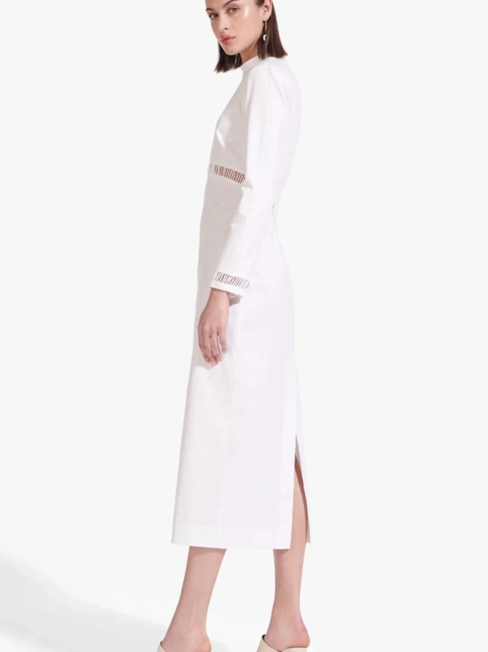 STAUD White Long Sleeve Cutout Midi Dress - Picture 2 of 3